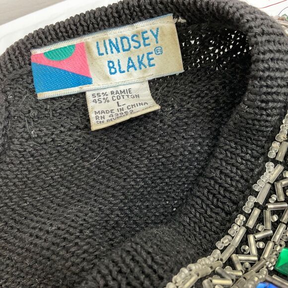 Vintage Lindsey Blake Sweater women size L w Embellished jewel tone beading. - Picture 4 of 6